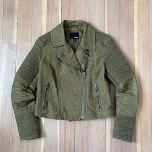 Aritzia Wilfred Free Olive Green Linen Moto Jacket